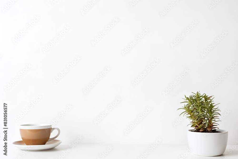 Minimalist Workspace with Coffee and Plant Minimalist Workspace with Coffee and Plant