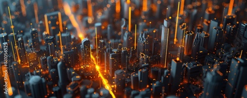 abstract futuristic cityscape made from glowing data points and bar charts photo