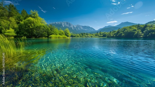 clear blue lake greenery pic