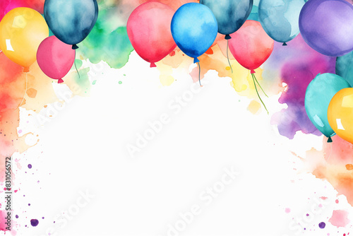 Festive Watercolor Balloon Frame with Copy Space

