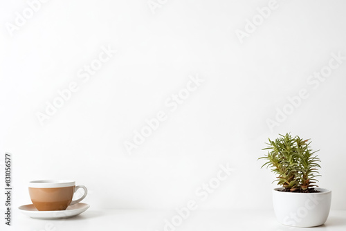 Wallpaper Mural Minimalist Workspace with Coffee and Plant Torontodigital.ca