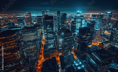 Wallpaper Mural Beautiful aerial view of scape of a night city skyline with illuminated buildings and streets Torontodigital.ca