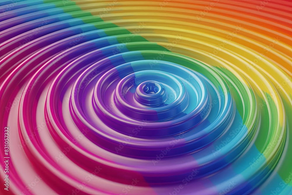 Fototapeta premium 4k 3D animation of rows and rows of colorful stripes in a rainbow in circular ripples. 