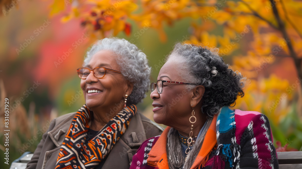 Happy Senior Lesbian Couple Enjoying Fall Day in Park Happy Senior Lesbian Couple Enjoying Fall Day in Park