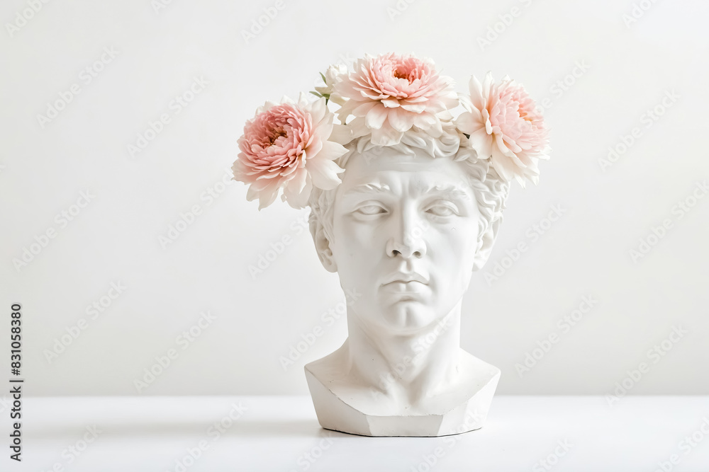 Obraz premium White Plaster Bust Decorated with Pink Flowers