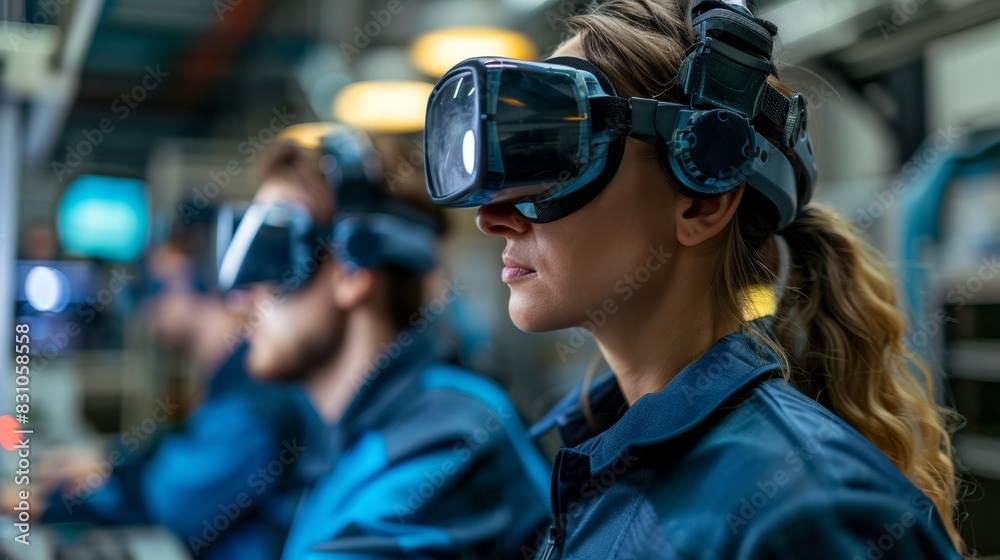 A group of engineers in a modern laboratory, wearing safety goggles and using advanced equipment to test and develop innovative automation solutions for various industries. A group of engineers in a modern laboratory, wearing safety goggles and using advanced equipment to test and develop innovative automation solutions for various industries.