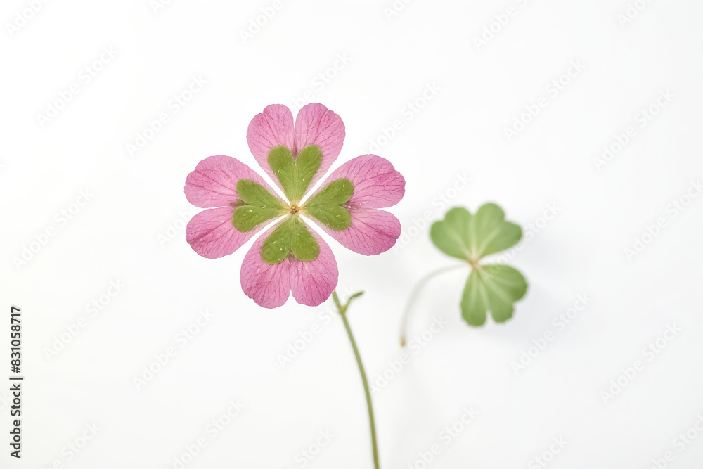 Pink Four Leaf Clover with Green Heart Shaped Leaves Pink Four Leaf Clover with Green Heart Shaped Leaves