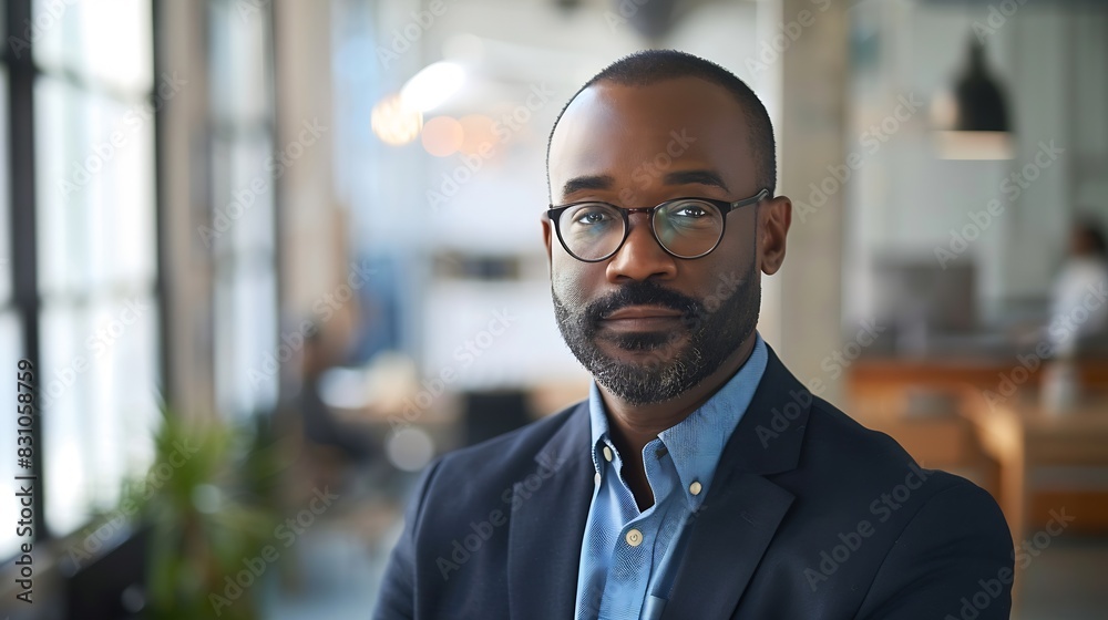 Fototapeta premium Image of AfricanAmerican business leader looking at camera in working environment : Generative AI