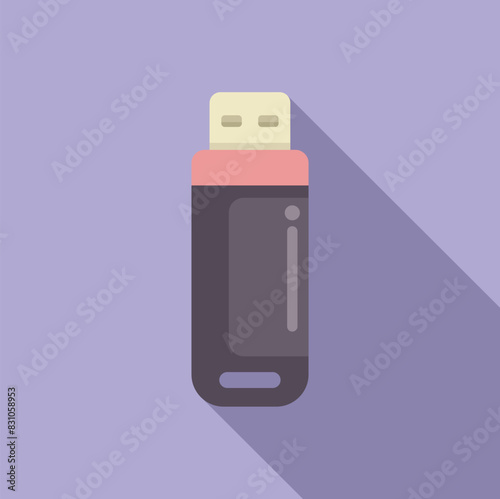 Vector illustration of a usb flash drive with a minimalist flat design on a purple background