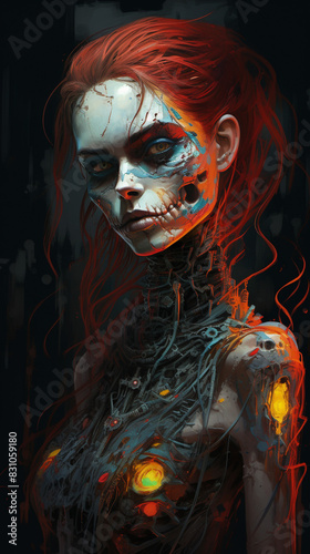 A woman skeleton character made of darkness