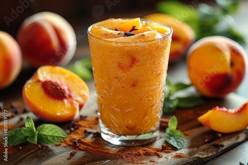 Peach Smoothie - Pale orange with peach slices and a hint of cinnamon. 