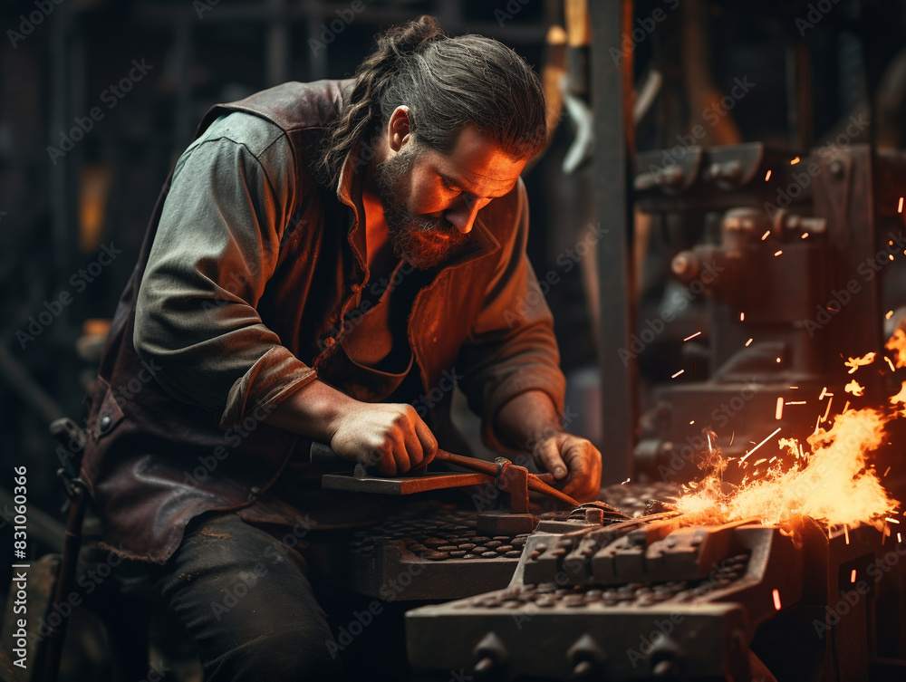 Blacksmith Working in Forge with Sparks Flying
Blacksmith Working in Forge with Sparks Flying