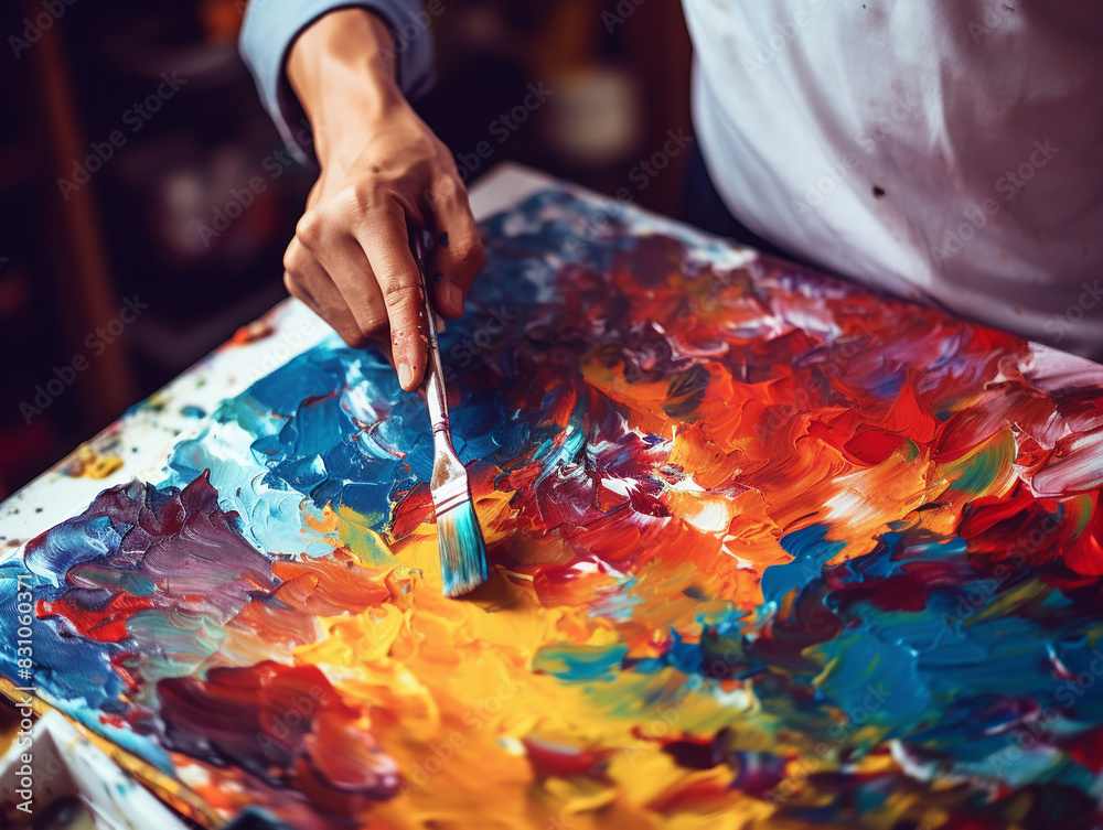 Obraz premium Artist Painting Abstract Art with Vibrant Colors 