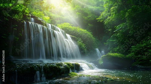 serene waterfall greenery image
