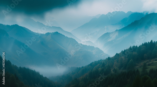 Dynamic mountain forest woods cloudy sky landscapes