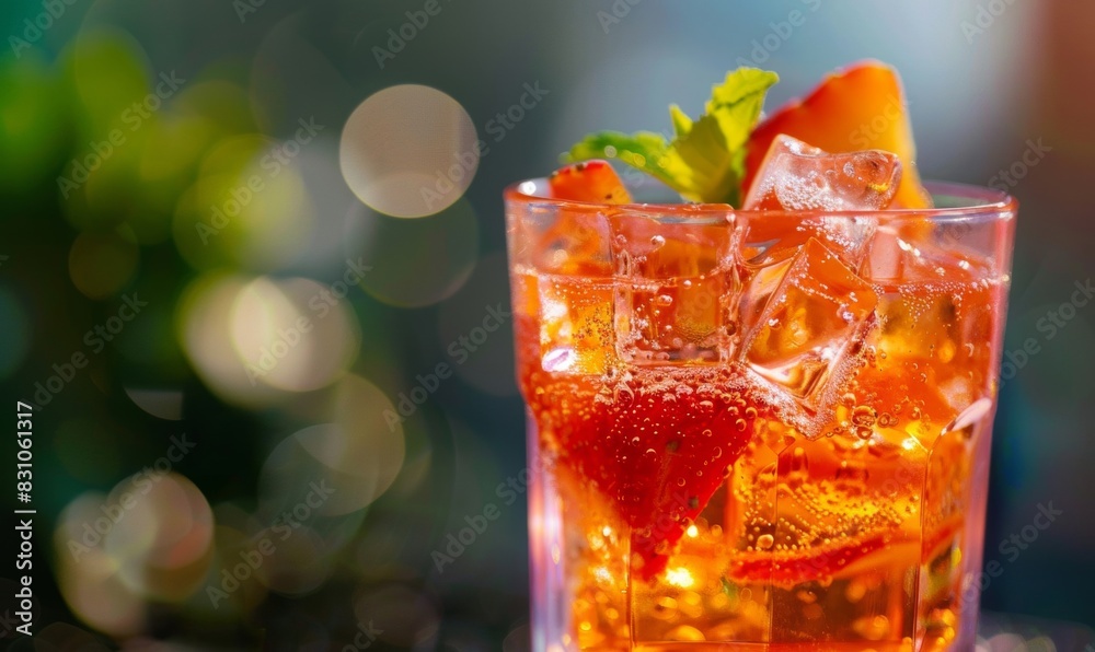 Refreshing summer cocktail with ice and garnish. Refreshing summer cocktail with ice and garnish.