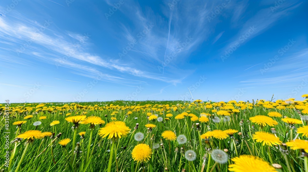 Obraz premium field dandelions blue sky pic
