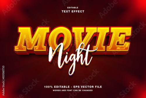 Movie Night 3D Editable Text Effect Template Style Premium Vector