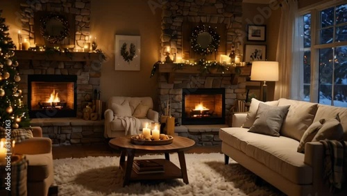 living room with fireplace photo