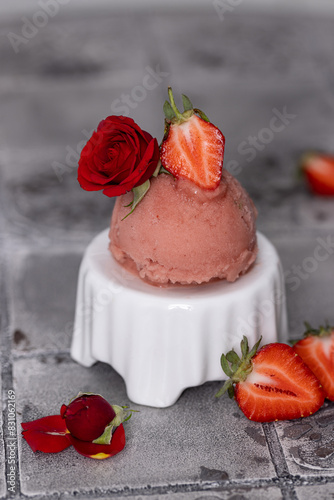 Strawberry ice cream with rose water