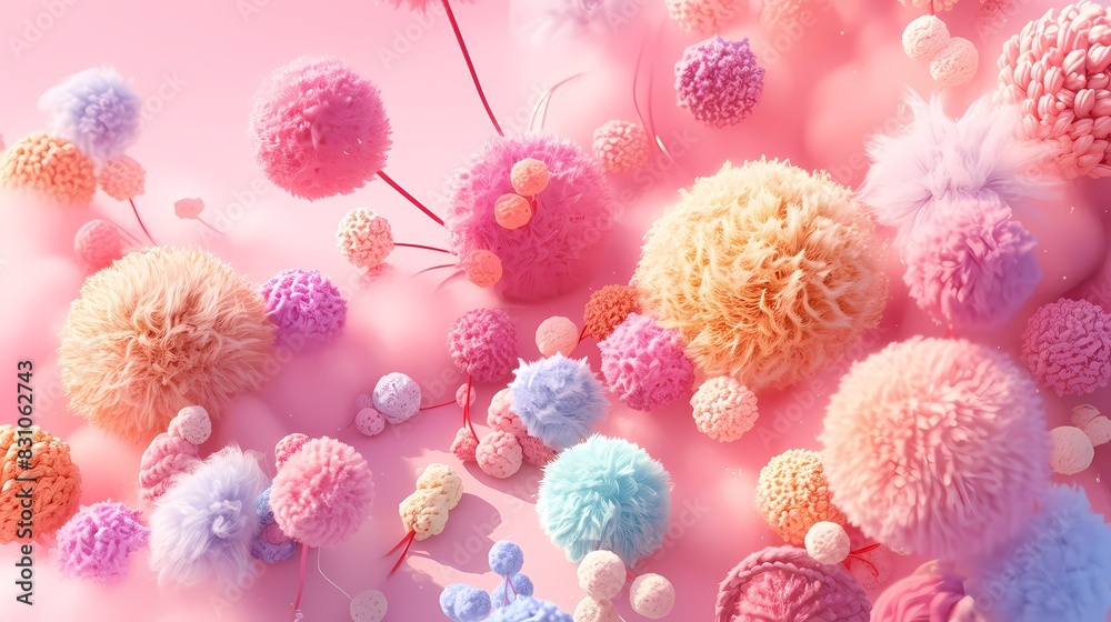 Digital technology 3d colorful fluffy felt flowers poster background Digital technology 3d colorful fluffy felt flowers poster background