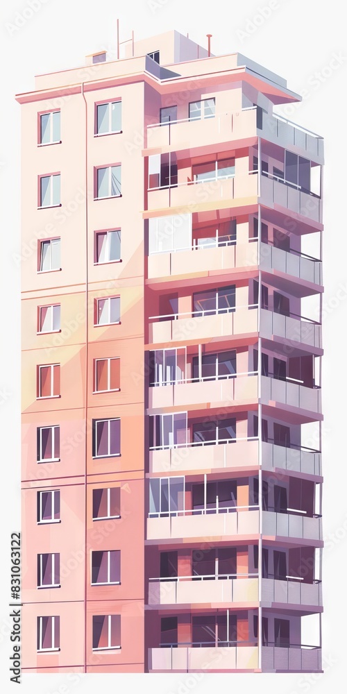 A tall building featuring numerous balconies on its facade, creating a striking architectural display A tall building featuring numerous balconies on its facade, creating a striking architectural display