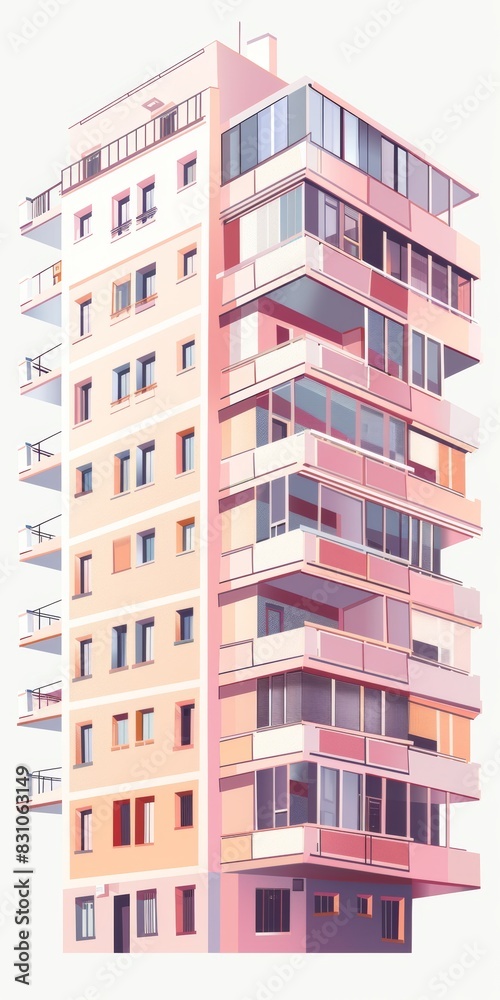 A tall contemporary building featuring numerous balconies at various levels A tall contemporary building featuring numerous balconies at various levels