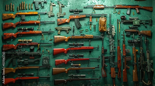 Collection of rifles and carbines on the wall 