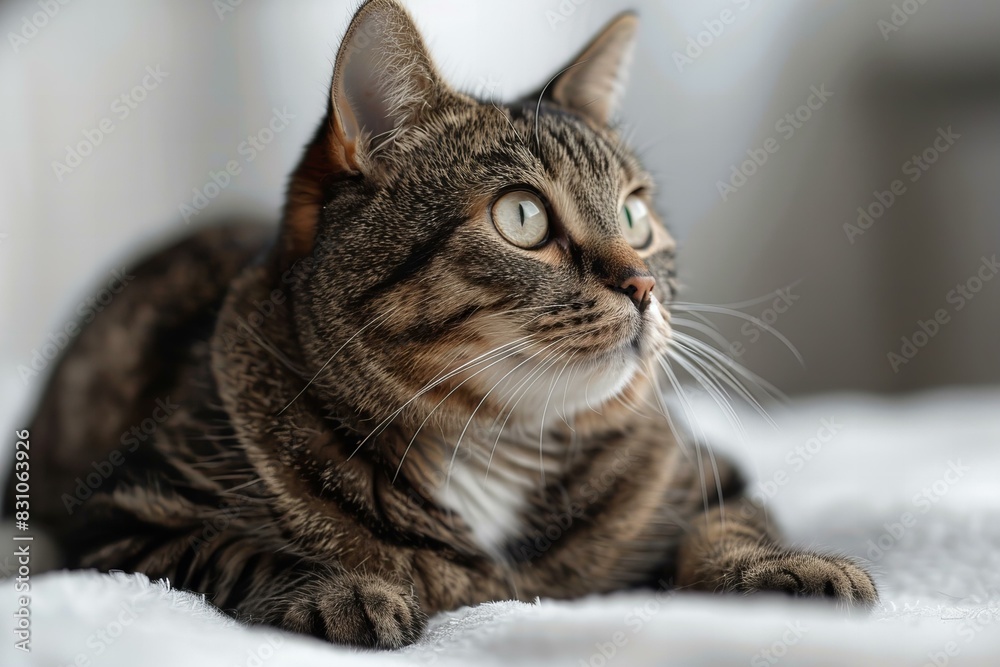 Illustration of  tabby cat is lying down on a white background