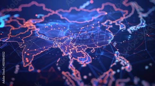 Asia Pacific region glowing map.
