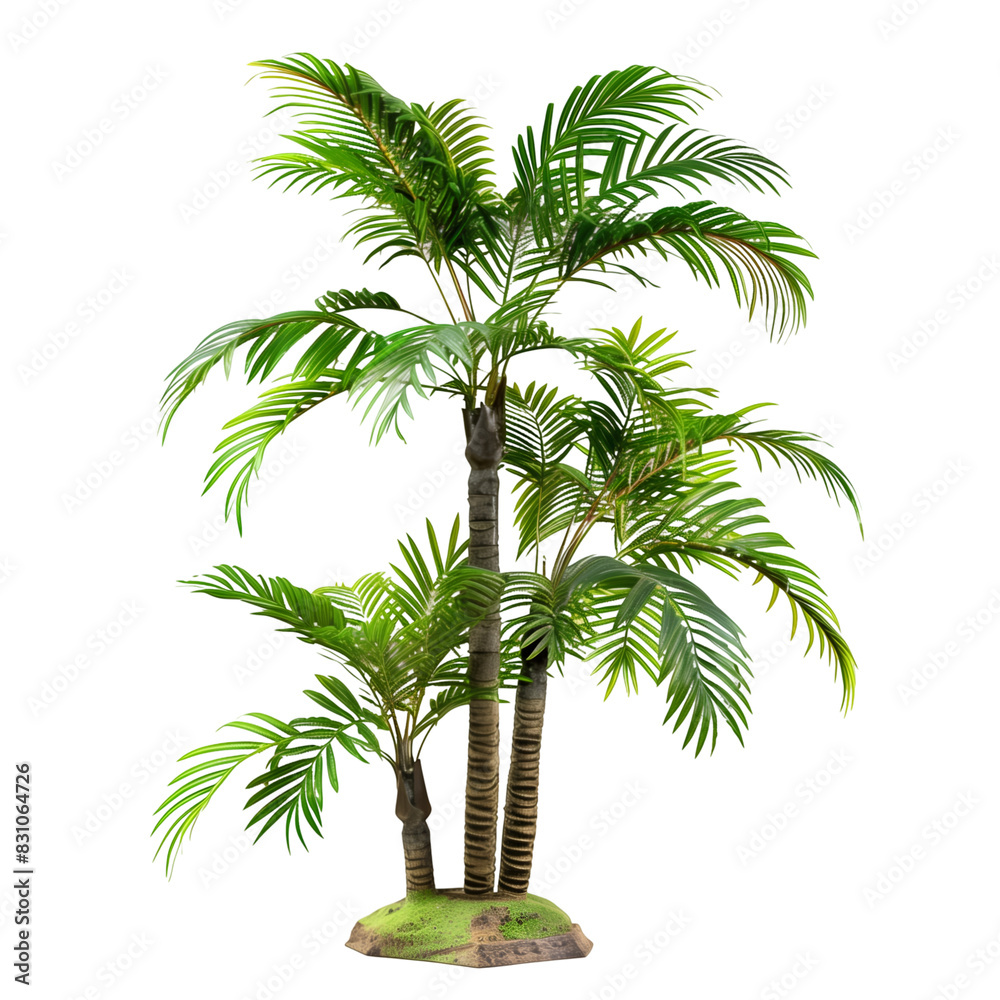 Fototapeta premium Lush Artificial Palm Trees With Greenery, Isolated on a White Background, Graphic Resource