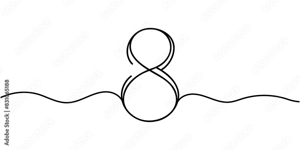 Obraz premium Number 8 in continuous line drawing style. Line art of number eight. Vector illustration.