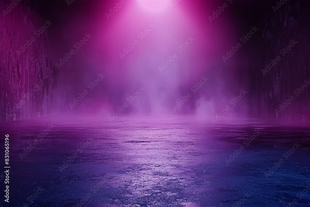 Background of empty room with spotlights and lights, abstract purple background with neon glow. generative ai. Background of empty room with spotlights and lights, abstract purple background with neon glow. generative ai.