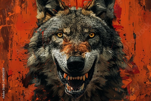 A wolf face with a big mouth, high quality, high resolution © BOOM