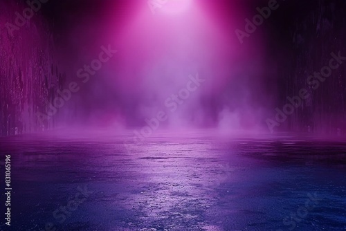 Background of empty room with spotlights and lights  abstract purple background with neon glow. generative ai.