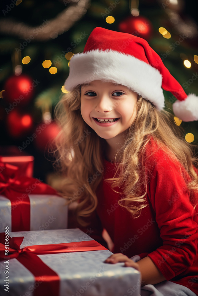 Santa baby girl on Christmas background.. Santa baby girl on Christmas background..