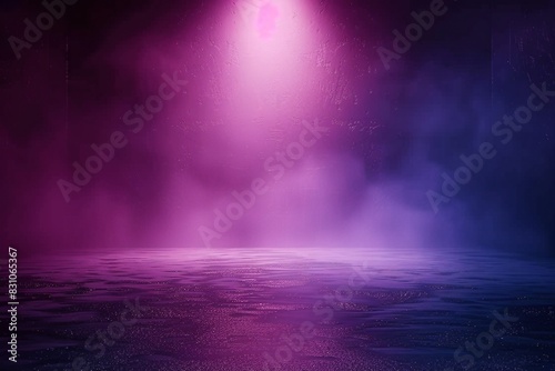 Background of empty room with spotlights and lights  abstract purple background with neon glow. generative ai.