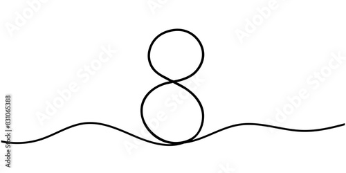 Number 8 in continuous line drawing style. Line art of number eight. Vector illustration.