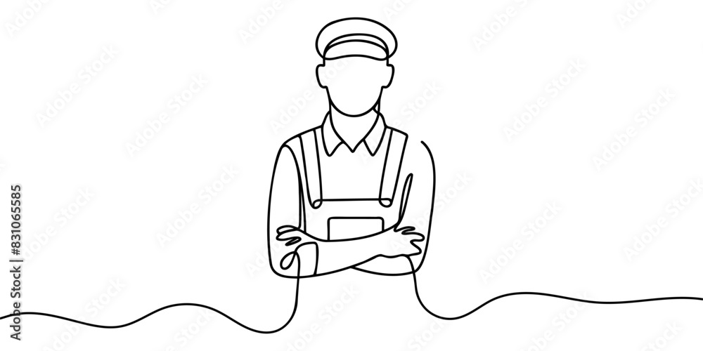 Single continuous line drawing of a young man mechanic, Professional work Single continuous line drawing of a young man mechanic, Professional work