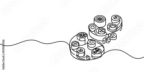 Sushi roll drawn one continuous line pattern