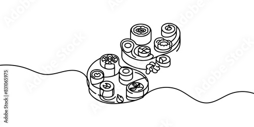 Sushi roll drawn one continuous line pattern
