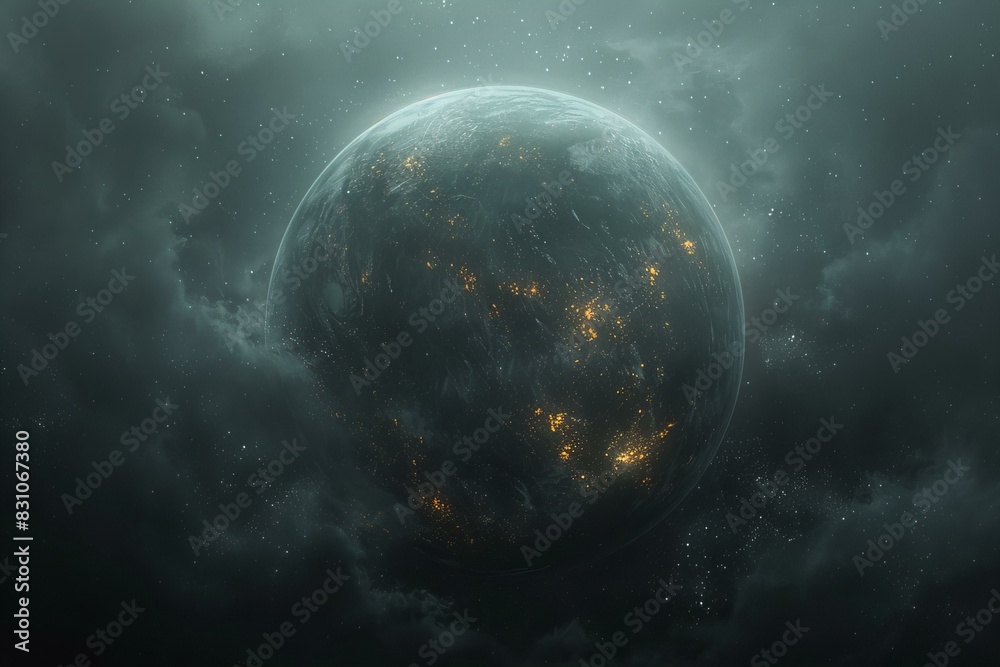 Depicting a  planet with lights on, high quality, high resolution