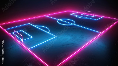 Glowing blue and pink neon soccer field.