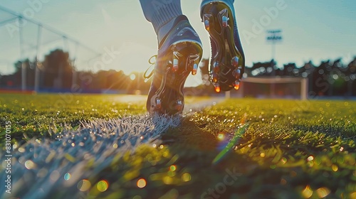 closeup of soccer players feet in cleats on the field during training sports action photography photo