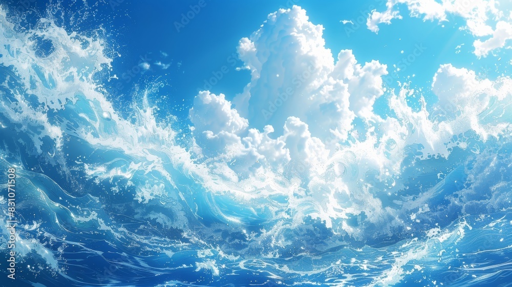 Obraz premium Vibrant water-themed illustration with an anime-inspired aesthetic for your background.