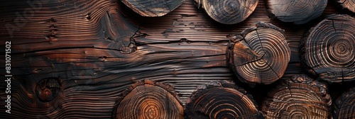 Aesthetic charred wood wall texture, showcasing Japanese Shou Sugi Ban preservation technique photo