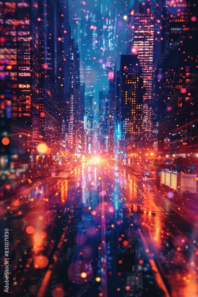 Obraz premium Metaverse city is booming with digital life and vibrant virtual communities.