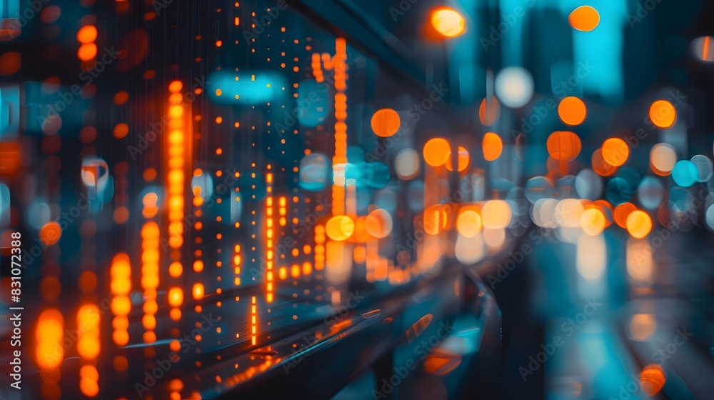 Fototapeta premium A financial graph with an orange and blue color scheme, showcasing stock market trends on an abstract background.