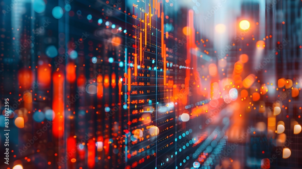 A financial graph with an orange and blue color scheme, showcasing stock market trends on an abstract background. A financial graph with an orange and blue color scheme, showcasing stock market trends on an abstract background.