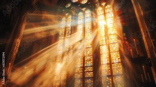 divine illumination ethereal light filtering through stained glass church window atmospheric photo